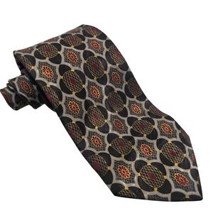 Brioni Silk Tie Black Gold Burgundy Geometric Medallion Hand Made Italy Designer